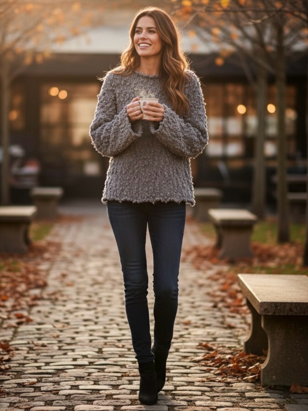 Sadie & Sage Gray Pom-Pom Textured Crewneck Sweater
